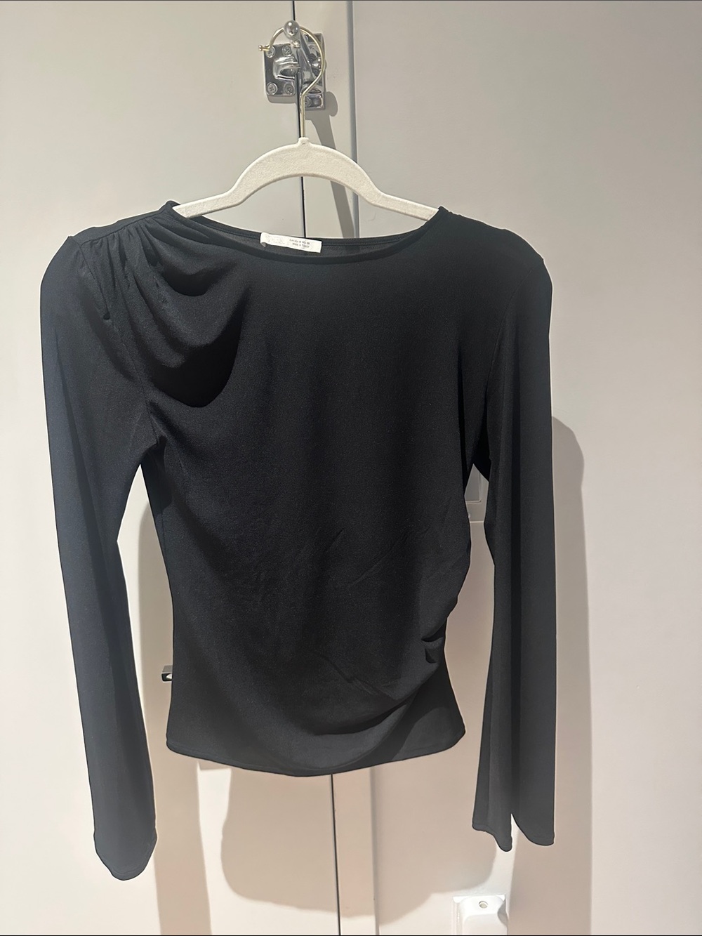 Zara Black Long-Sleeve Draped Shoulder Top